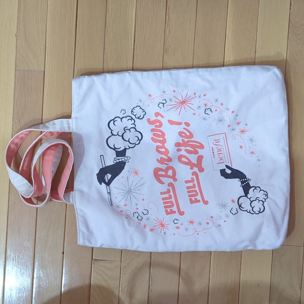 Benefit Cosmetics Canvas Tote Full Brows Full Life Glitter